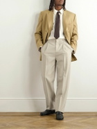 SAINT LAURENT - Tapered Pleated Grain de Poudre Wool Trousers - Neutrals
