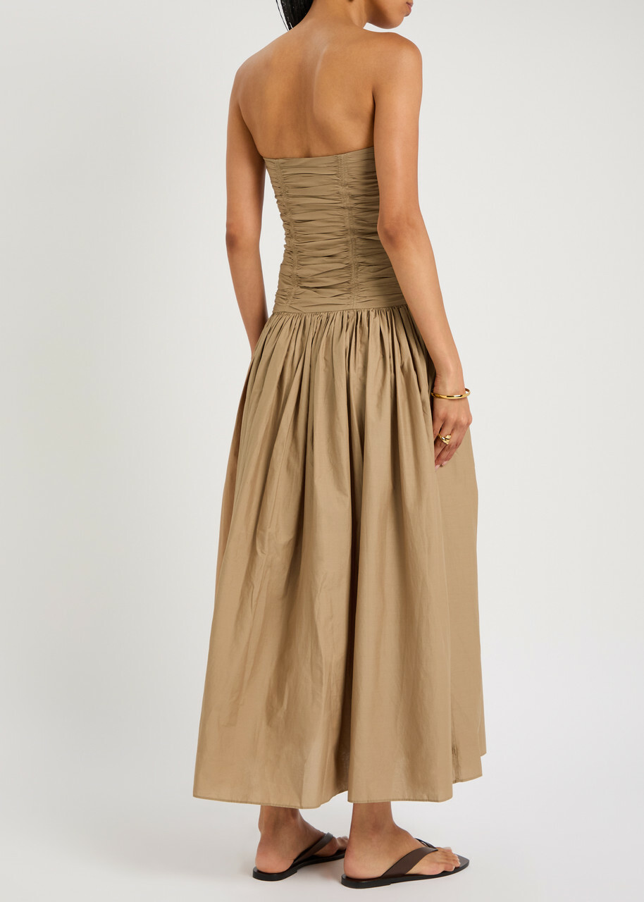 Matteau Strapless Drop Waist Cotton-poplin Midi Dress Stone