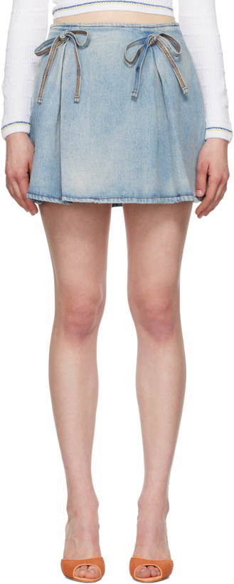 Photo: MSGM Blue Bow Accent Denim Miniskirt