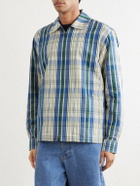 Burberry - Logo-Embroidered Checked Cotton and Linen-Blend Jacket - Blue