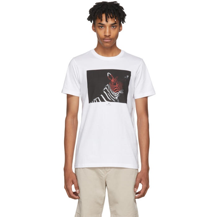 Photo: PS by Paul Smith White Large Zebra Slim-Fit T-Shirt 