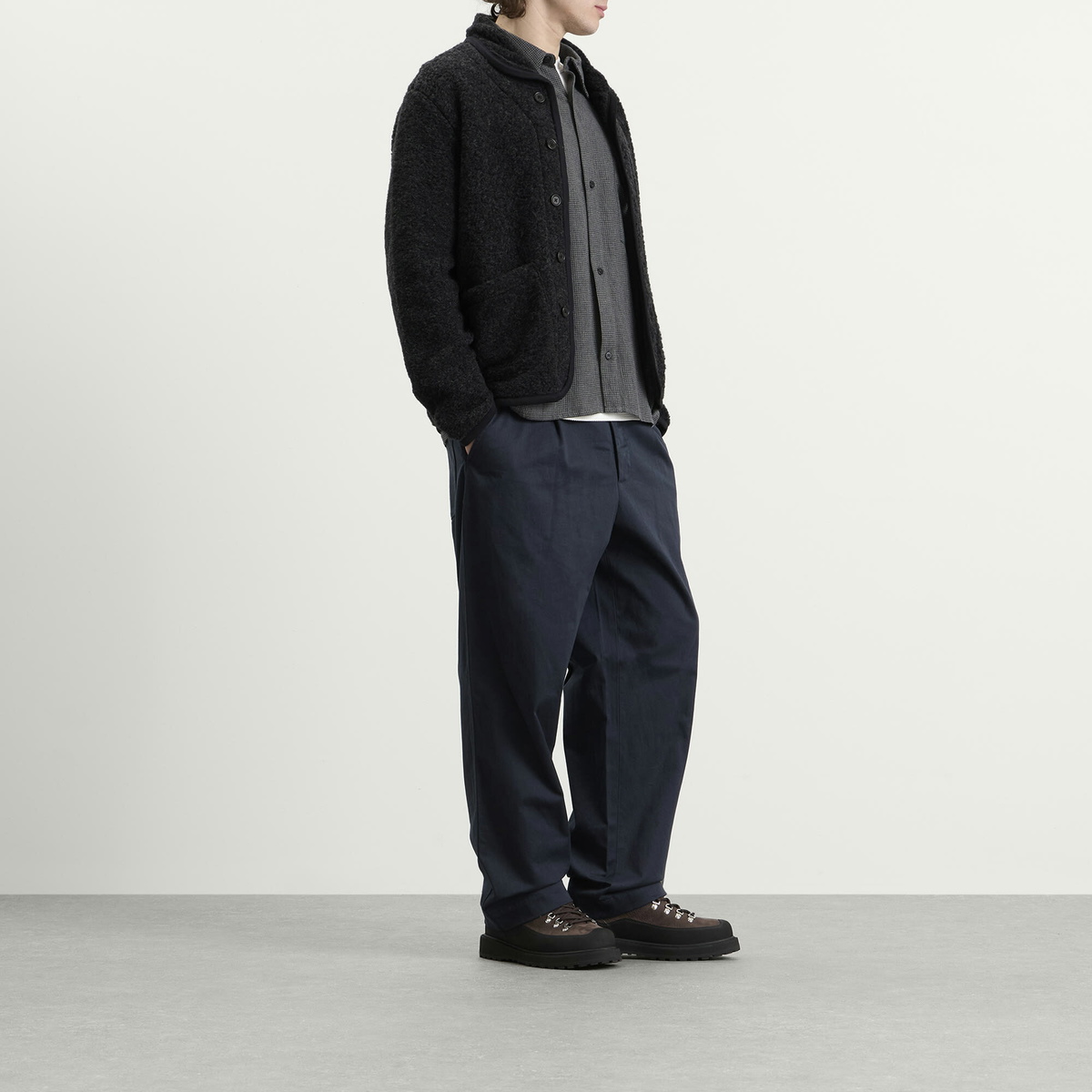 Universal Works Men's Bouclet Fleece Lancaster Jacket in Charcoal