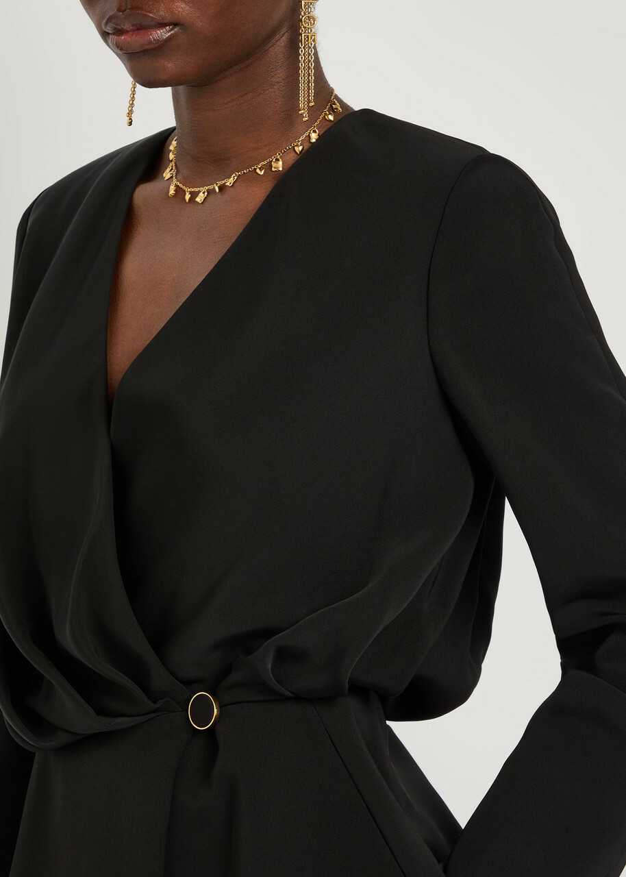 Chloe Draped Woven Wrap Blouse Black