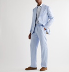 Giuliva Heritage - Pleated Herringbone Linen Suit Trousers - Blue