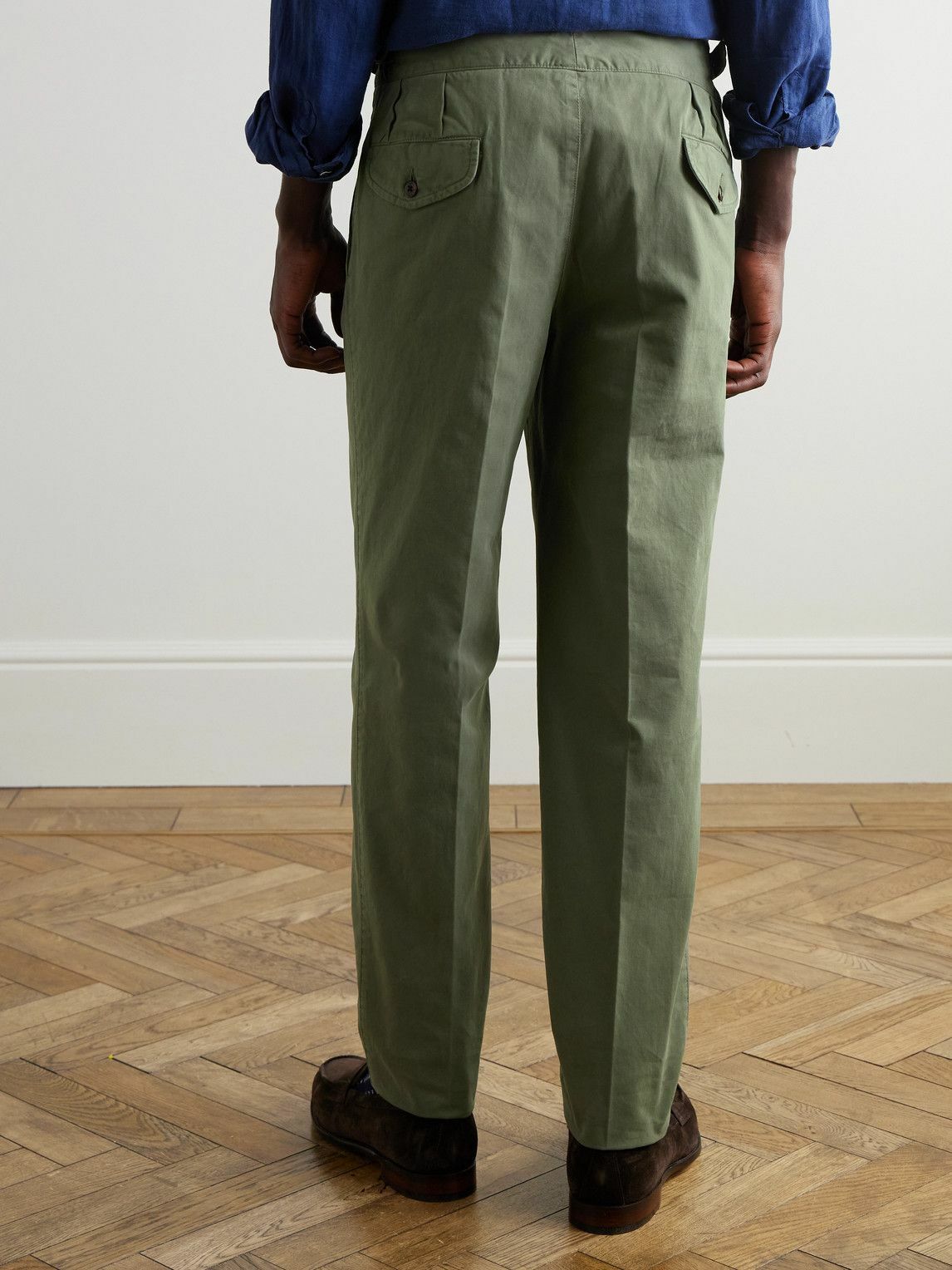 Rubinacci - Manny Straight-Leg Pleated Cotton-Twill Trousers - Green