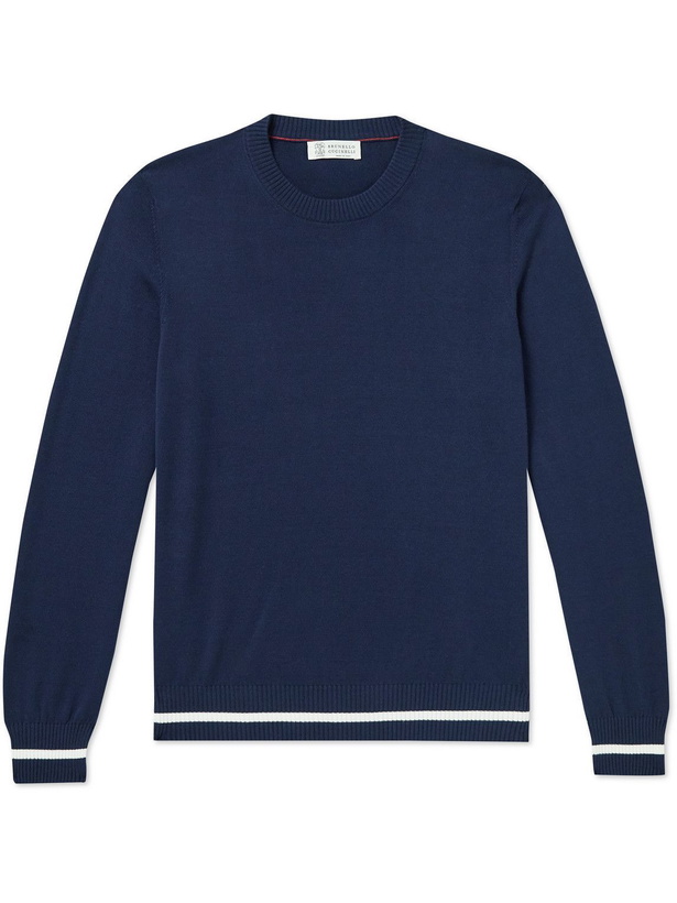 Photo: Brunello Cucinelli - Striped Cotton Sweater - Blue