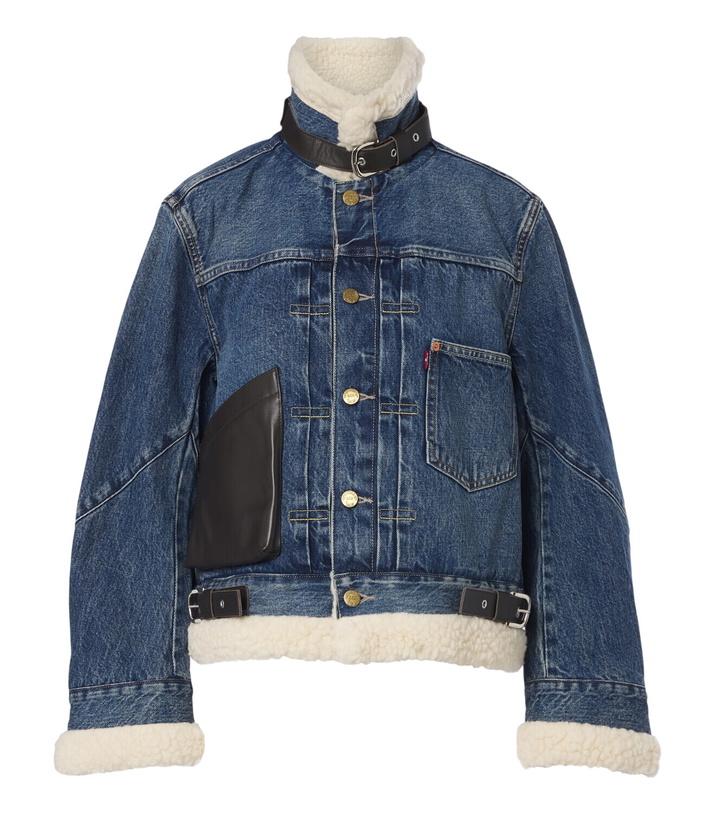 Photo: Sacai Leather-trimmed denim jacket