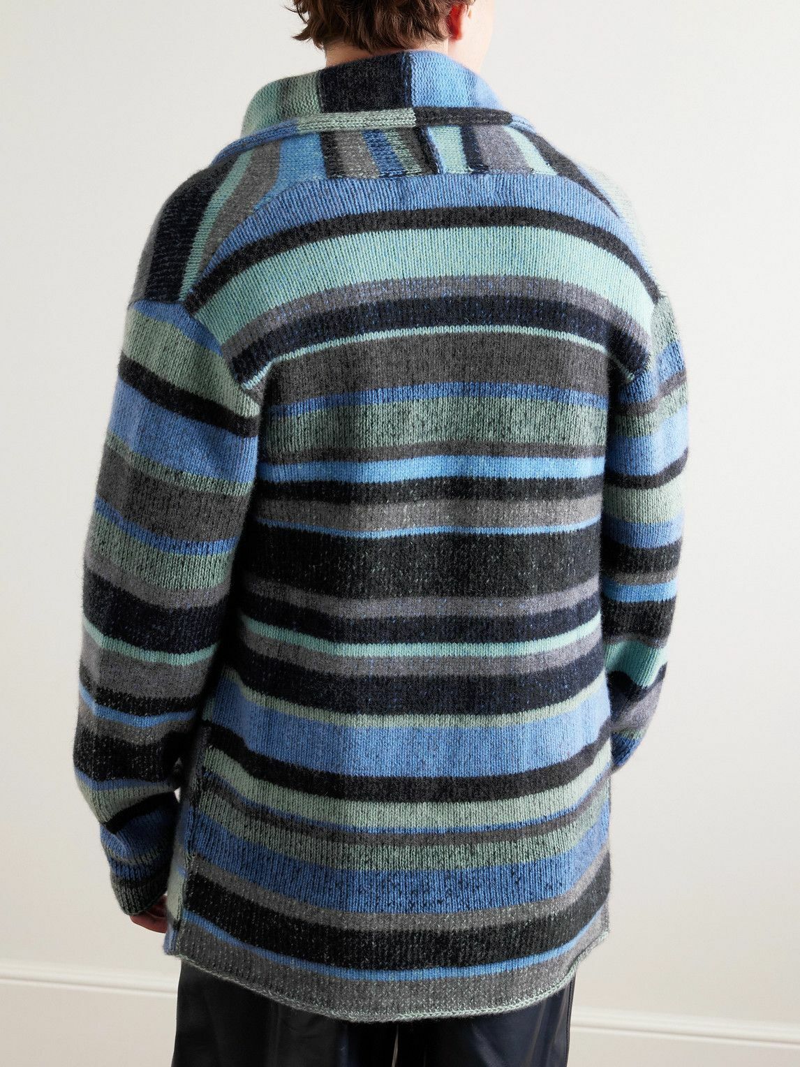 The Elder Statesman - Shawl-Collar Striped Cashmere Cardigan - Blue