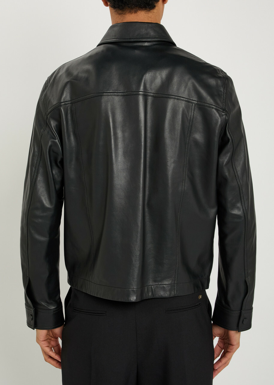 Emporio Armani Boxy Leather Jacket Black