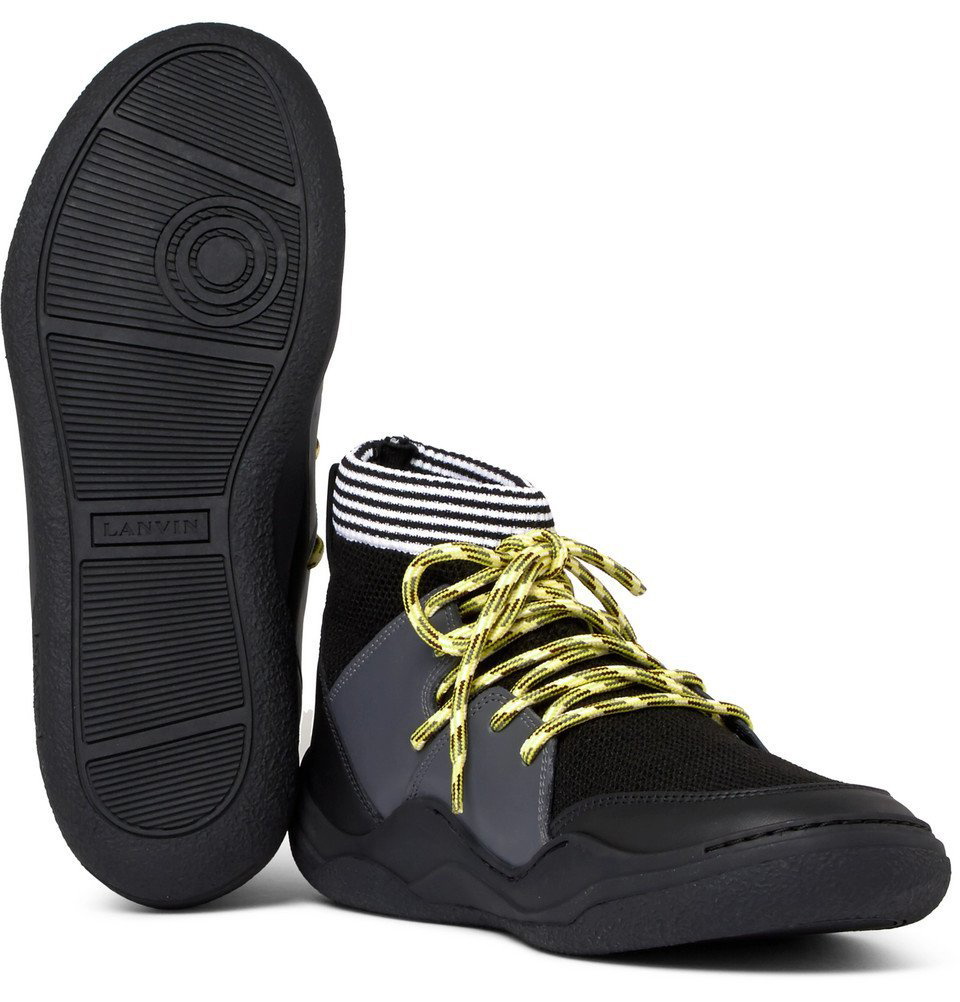 Lanvin Stretch-Knit Leather High-Top Sneakers - Men -