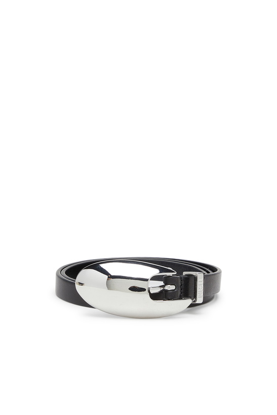 Photo: Diesel 1.5cm slim leather belt with sculptural buckle - Belts Womens in Black