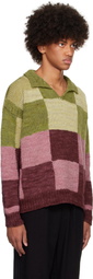 Kartik Research Green & Pink Wool Rugby Knit Sweater