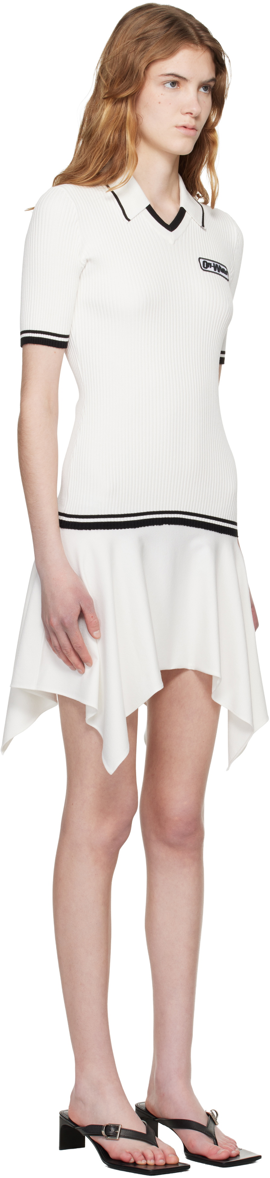 Off-White White Rib Viscose Knit Polo Minidress