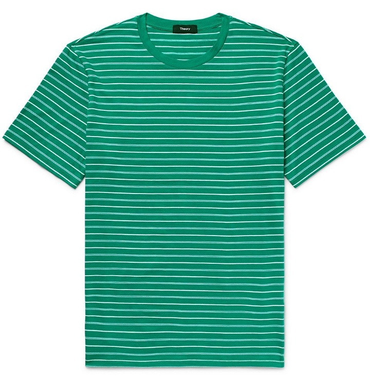 Photo: Theory - Clean Slim-Fit Striped Pima Cotton-Jersey T-Shirt - Green