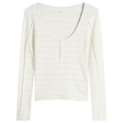mfpen Women's Deep Henley Top in Off White Stripe