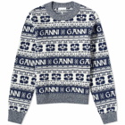 GANNI Women's Logo Wool Mix O-Neck Pullover in Sky Captain