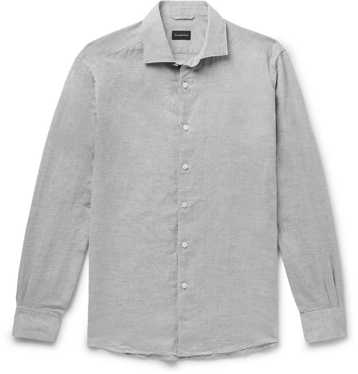 Photo: Ermenegildo Zegna - Mélange Cotton and Linen-Blend Oxford Shirt - Men - Gray