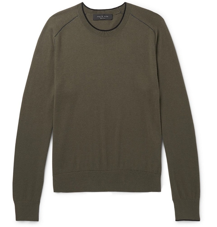 Photo: rag & bone - Contrast-Tipped Cotton, Silk and Cashmere-Blend Sweater - Green