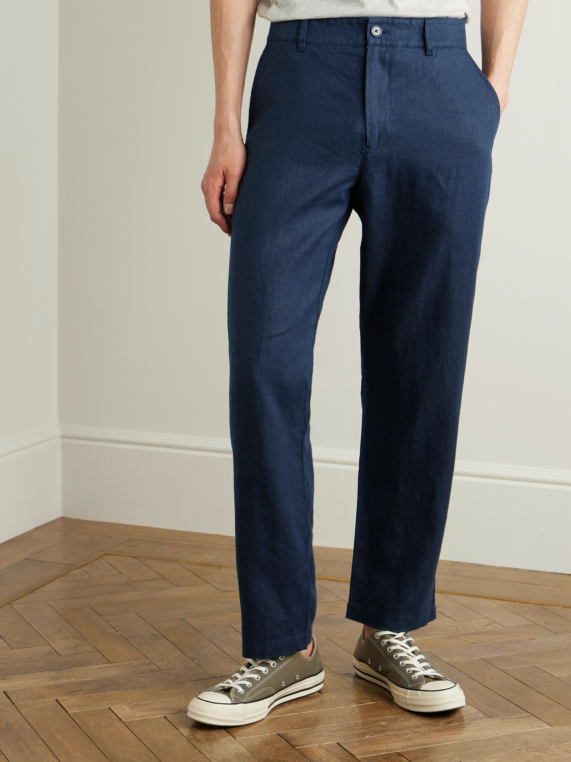 NN07 - Aden 1454 Straight-Leg Linen Suit Trousers - Blue