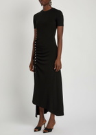 Rabanne Gathered Asymmetric Stretch-jersey Midi Dress Black