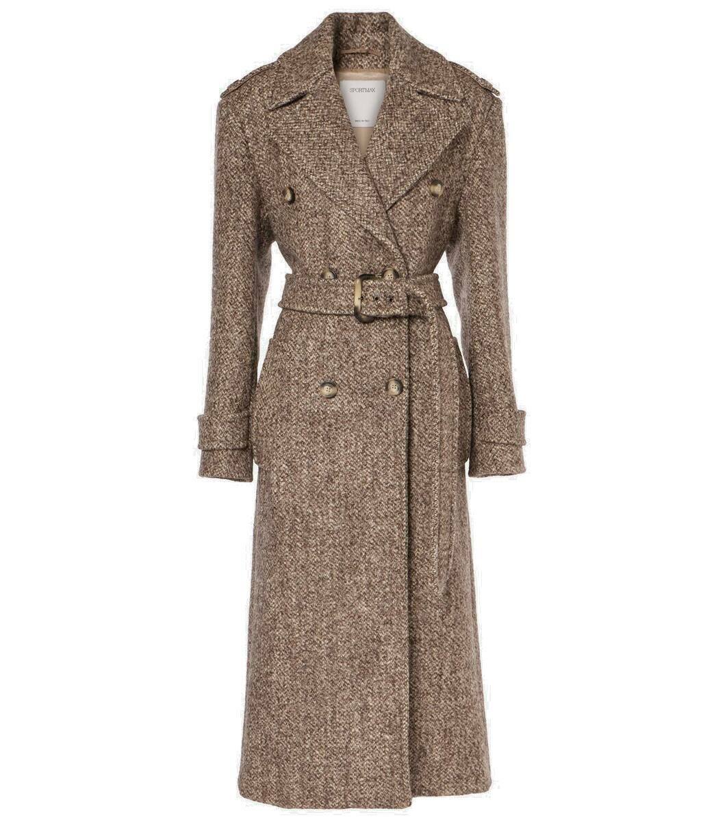 【関税&送料込】Sportmax Melange Brown Wool Blend Denaro Coa Sportmax Denaro wool-blend tweed trench coat Sportmax