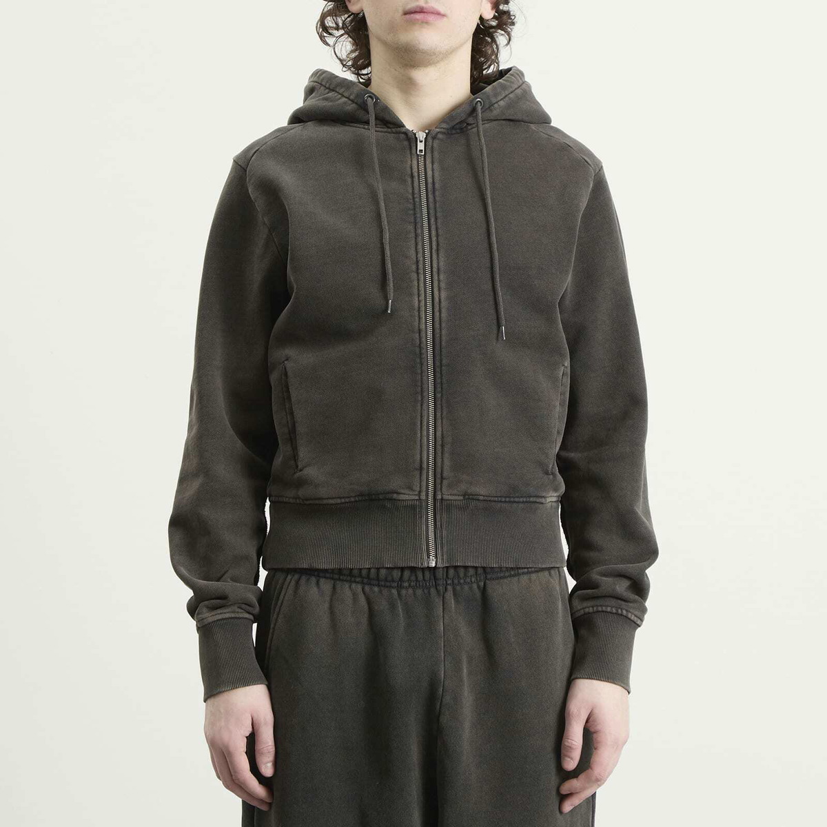 Entire Studios Men's Slim Zip Up Hoodie in Washed Black