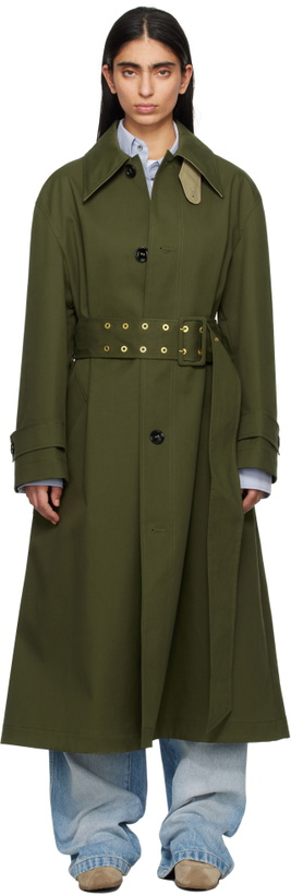 Photo: AMI Paris Green Cotton Belted Mac Coat