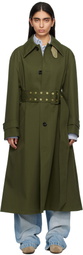 AMI Paris Green Cotton Belted Mac Coat