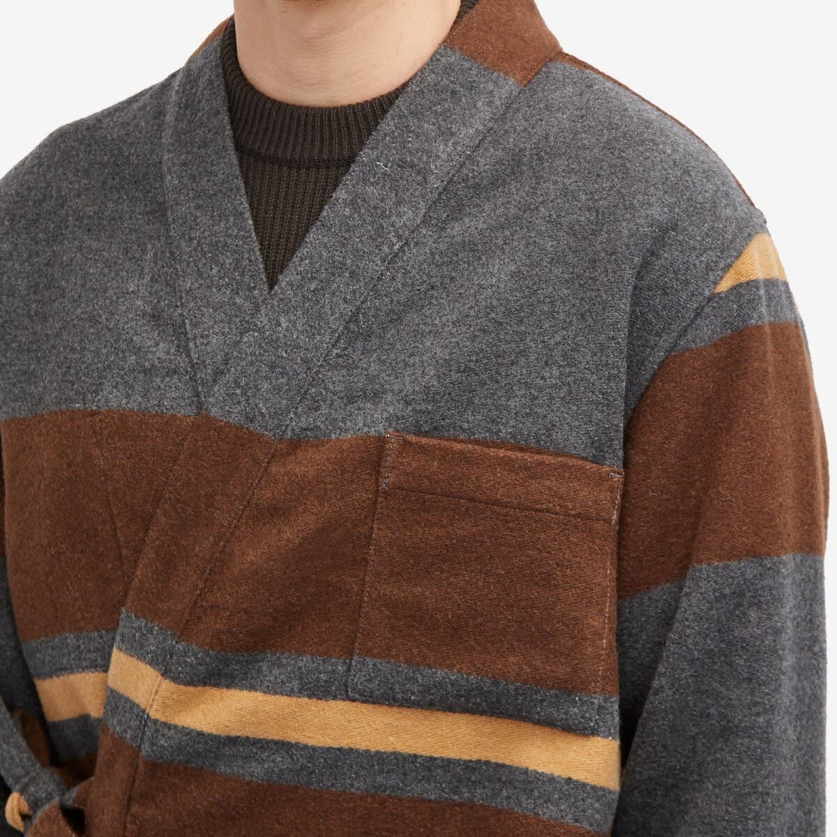 Universal Works Men's Blanket Wool Kyoto Work Jacket in Charcoal Stripe