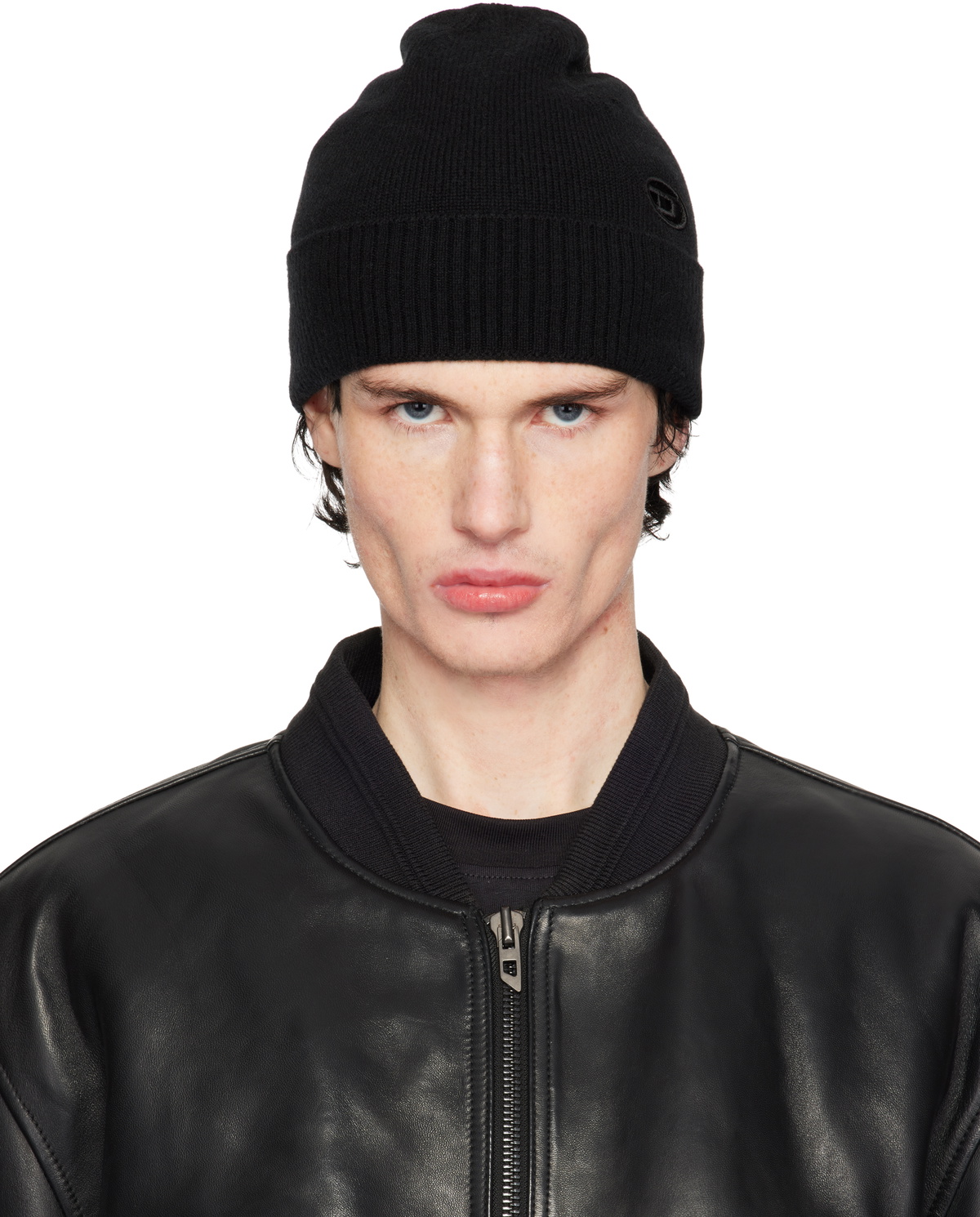 DIESEL K-Coder Fully-B ビーニー ・ブラック K-CODER-FULLY B: Ribbed beanie with D embroidery | Diesel