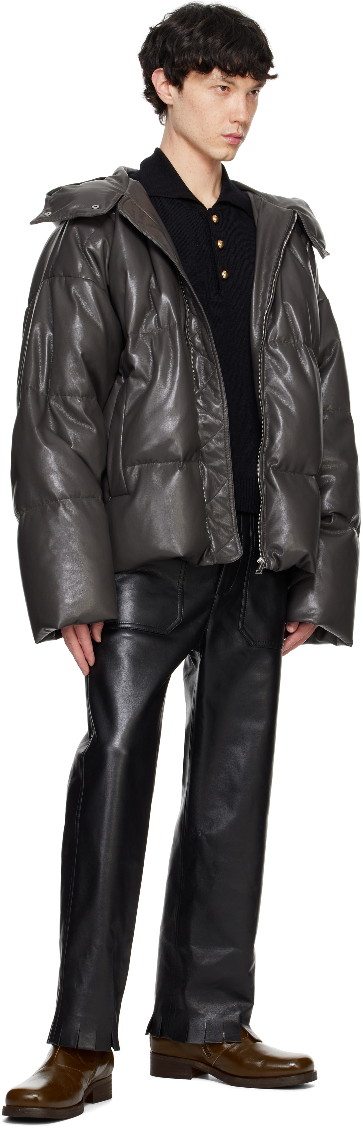 Nanushka Green Vili Vegan Leather Down Jacket