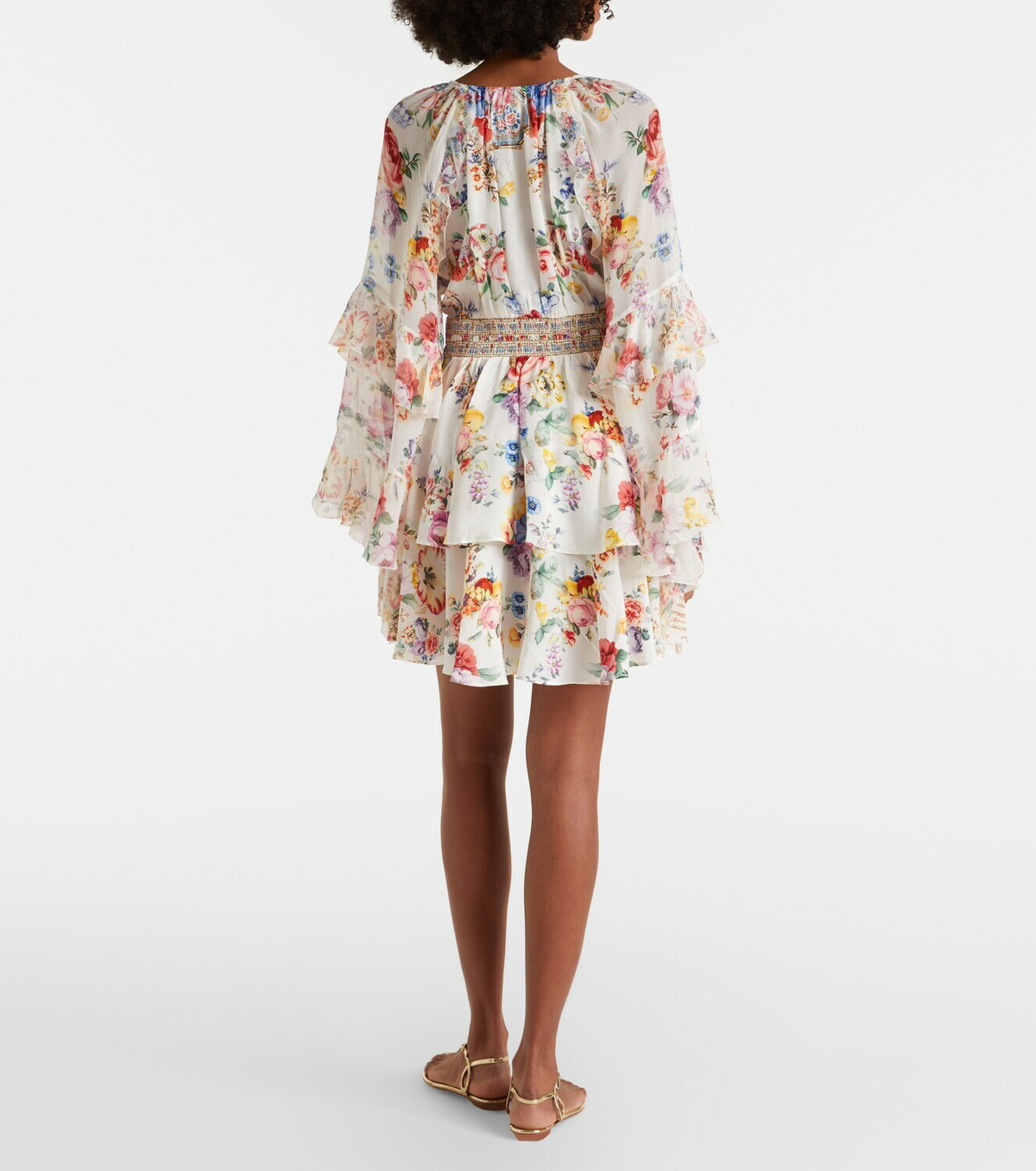 Camilla Embellished floral ruffled silk minidress