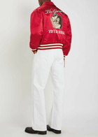 Second Layer Aces Embroidered Satin Bomber Jacket Red