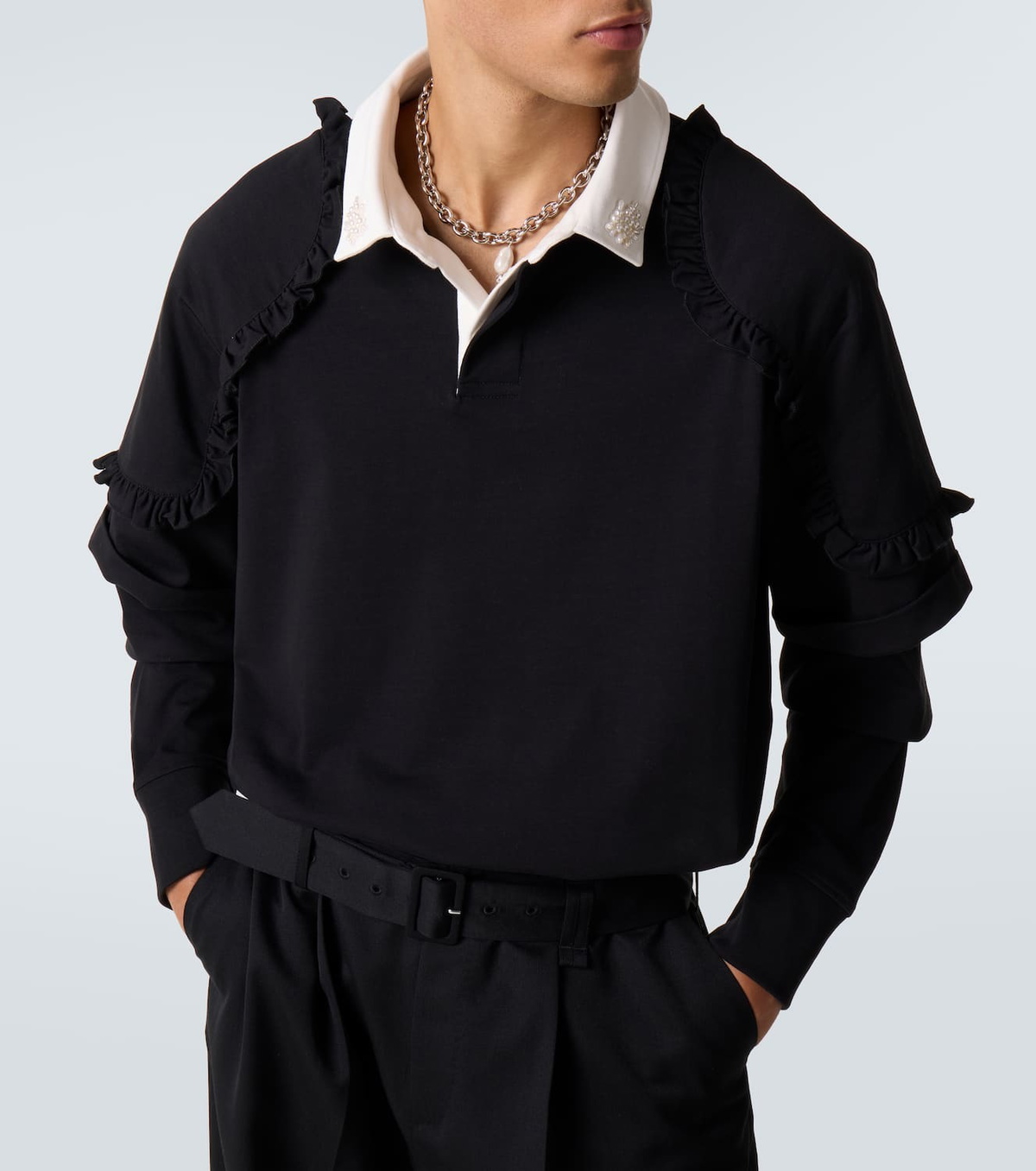 Simone Rocha Layered ruffled cotton jersey polo shirt