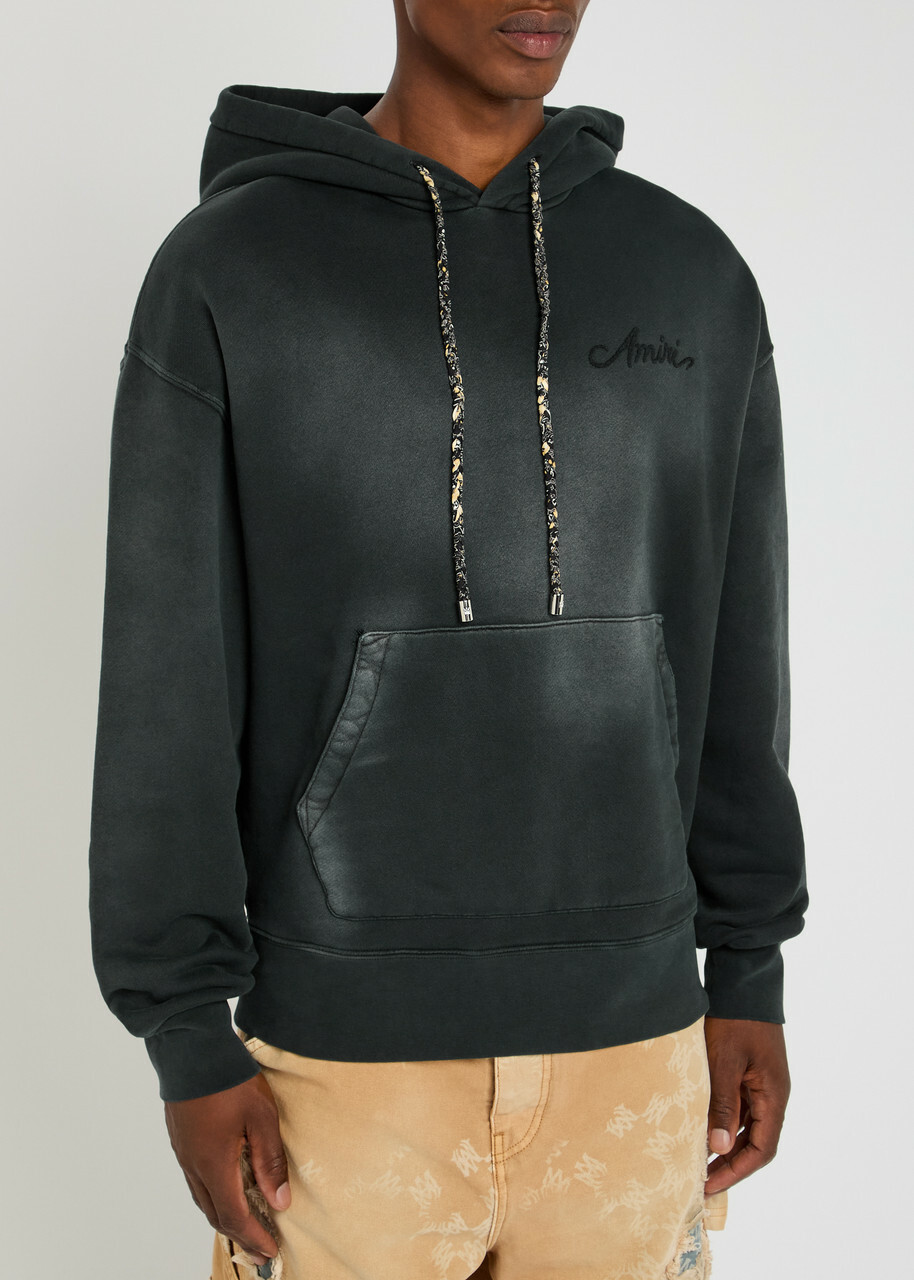 Amiri Bleach Bandana Hooded Cotton Sweatshirt Black