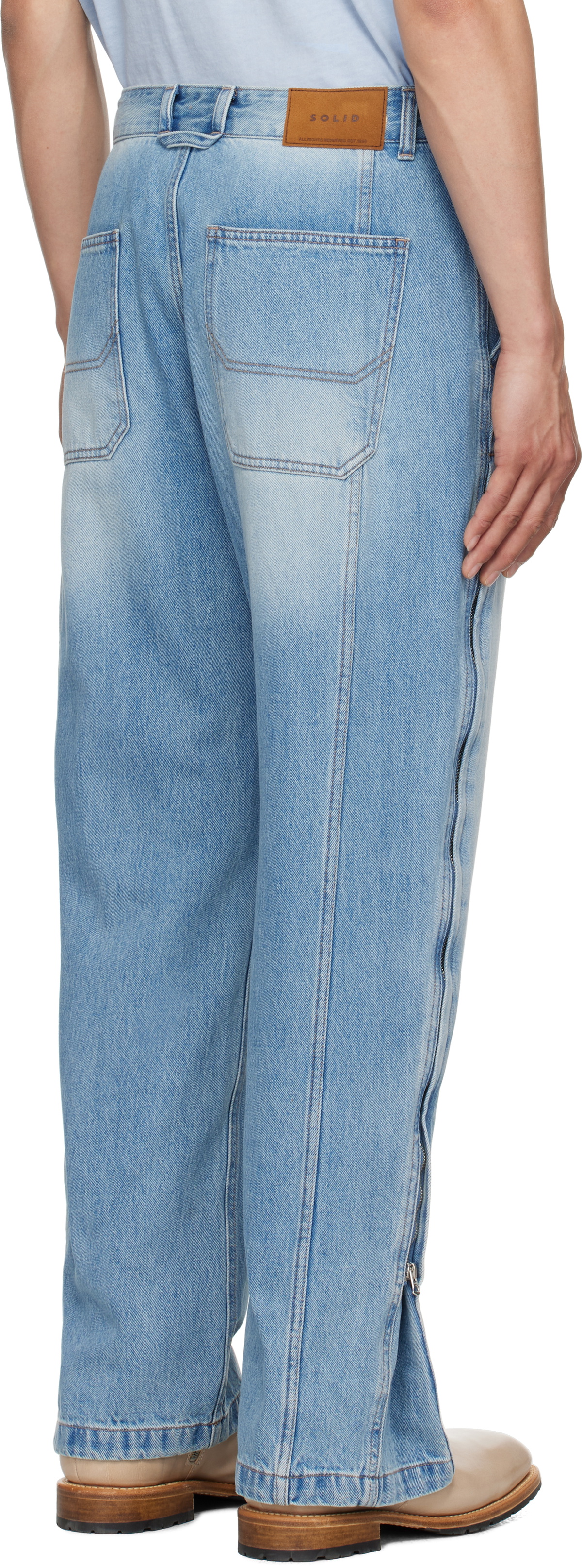 Solid Homme Blue Side Zipper Wide Jeans