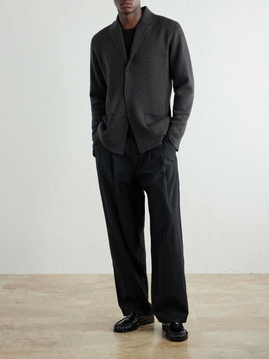Inis Meáin - Herringbone Merino Wool Cardigan - Gray