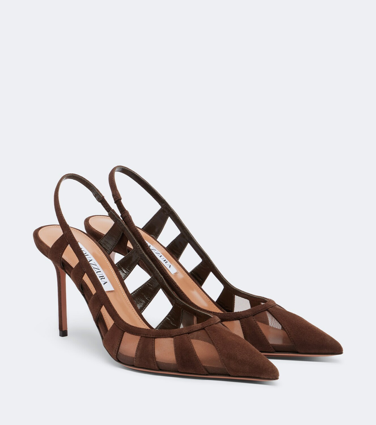 Aquazzura Screen 85 suede and mesh slingback pumps