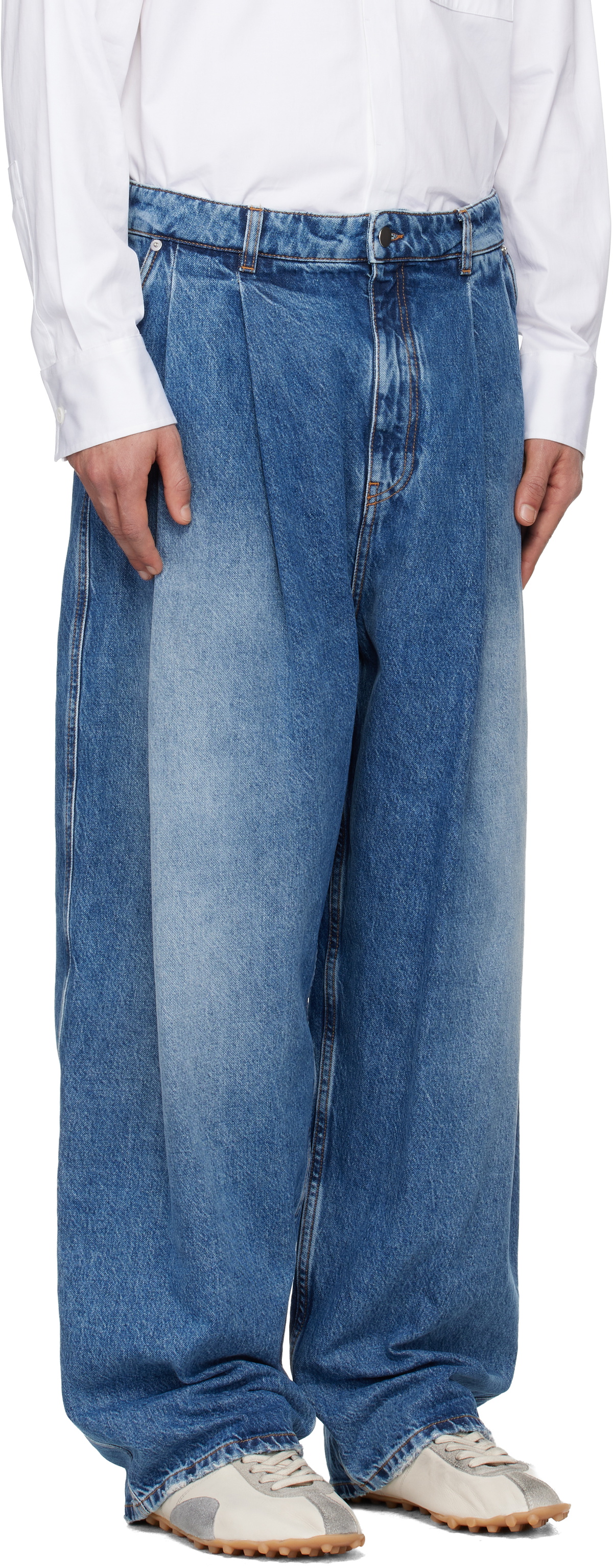 Hed Mayner Blue Pleated Jeans