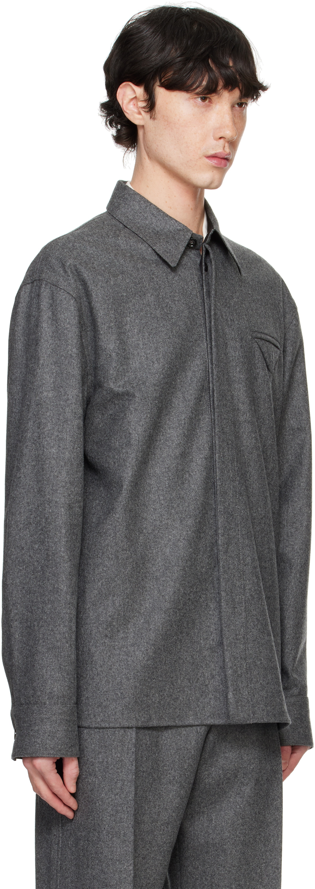 Bottega Veneta Gray Light Wool Flannel Shirt Bottega Veneta