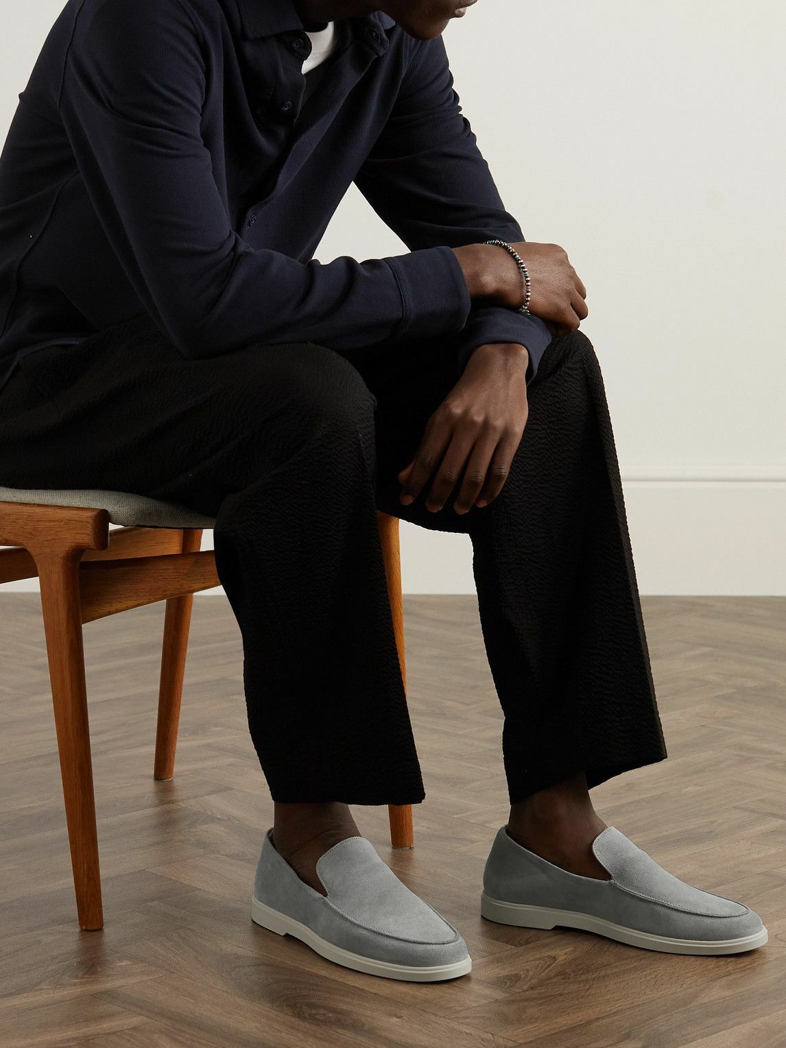 Frescobol Carioca - Miguel Leather-Trimmed Suede Loafers - Gray