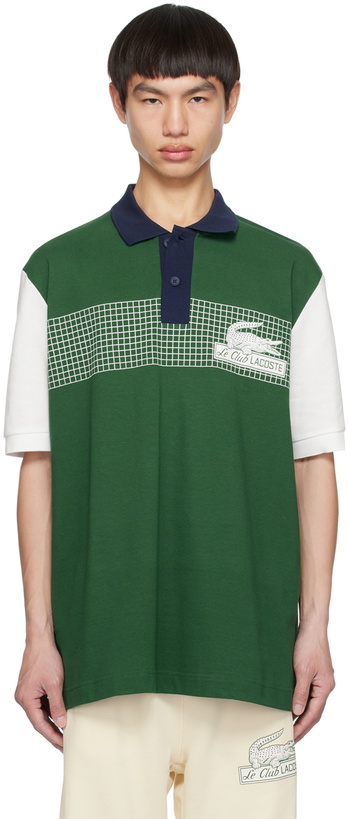 Photo: Lacoste White & Green Loose-Fit Polo