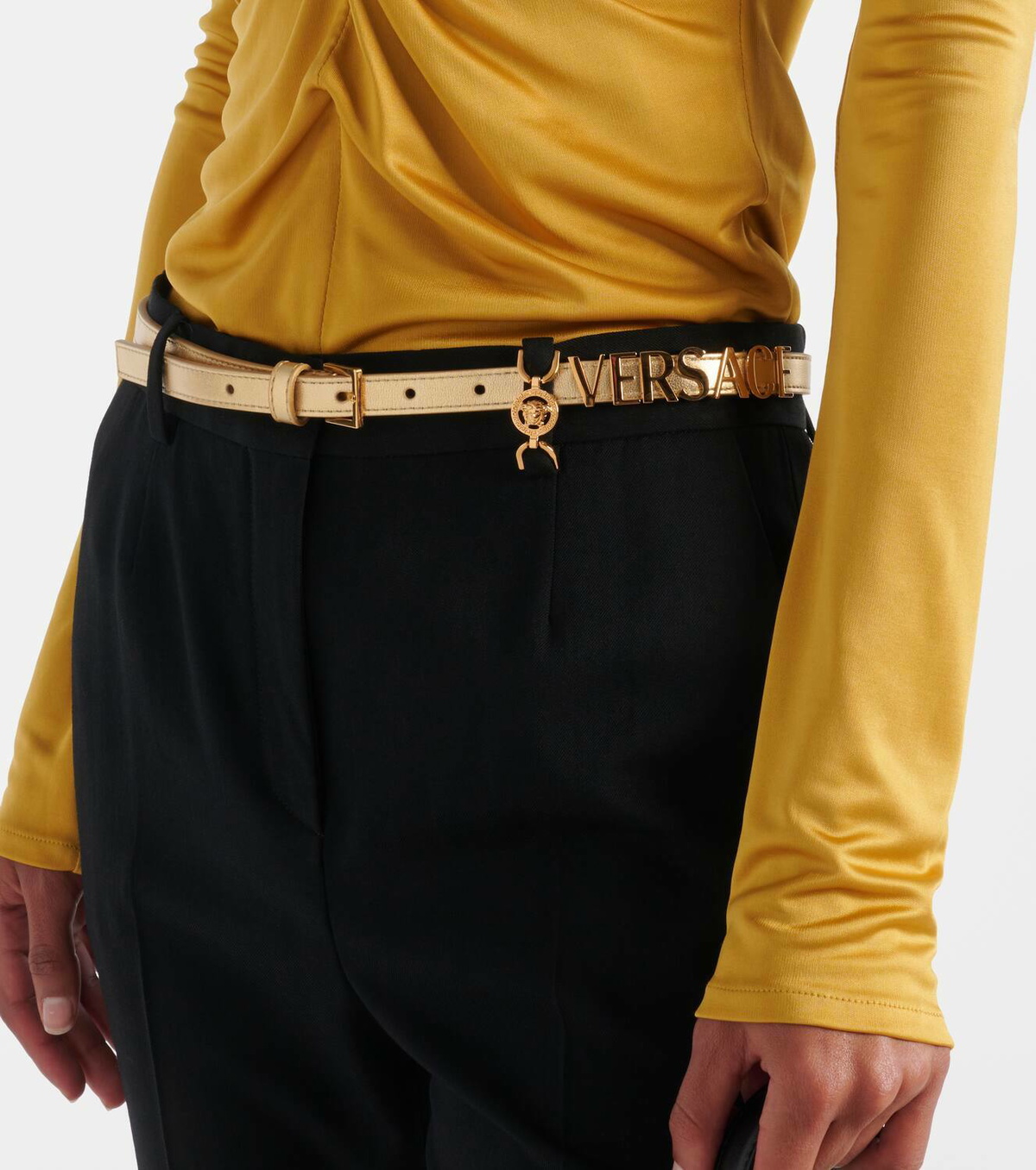 Versace Logo metallic leather belt