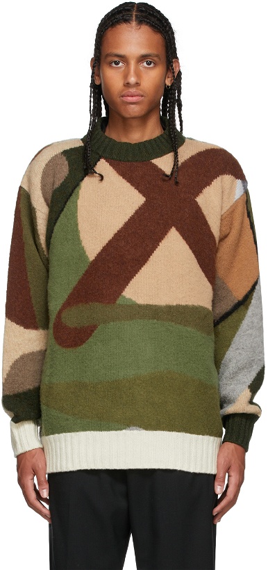 Photo: Sacai Green KAWS Edition Intarsia Camo Sweater
