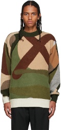 Sacai Green KAWS Edition Intarsia Camo Sweater
