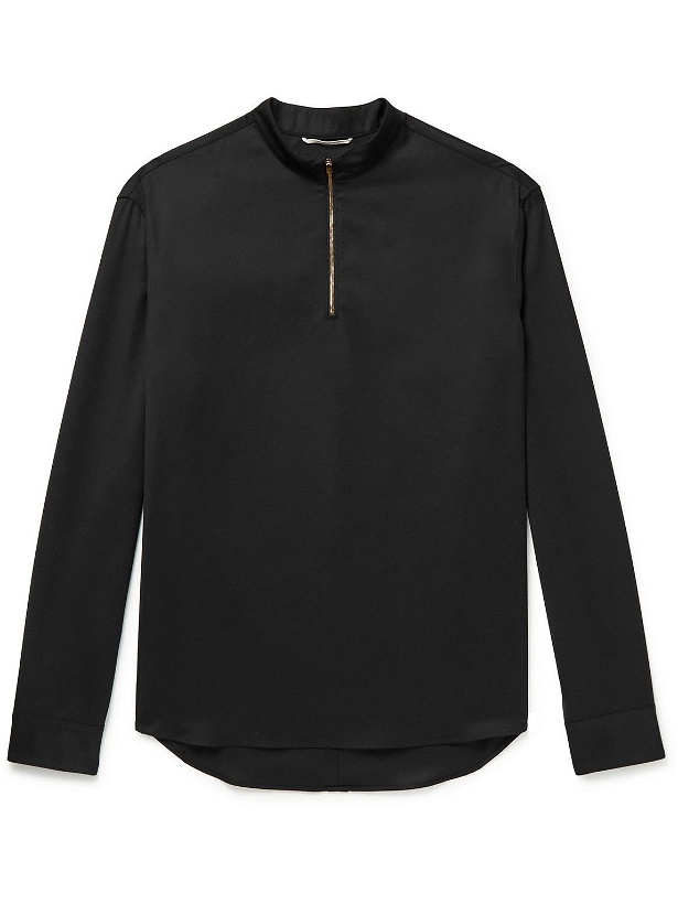 Photo: Agnona - Super 130s Wool-Twill Half-Zip Polo Shirt - Black