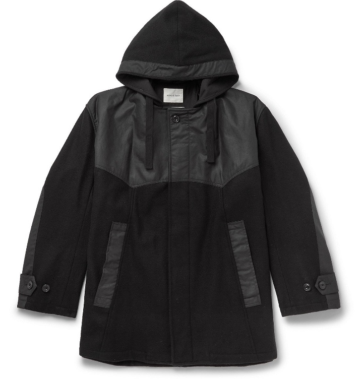 Photo: Nicholas Daley - Panelled Waxed-Cotton and Melton Wool Hooded Coat - Black