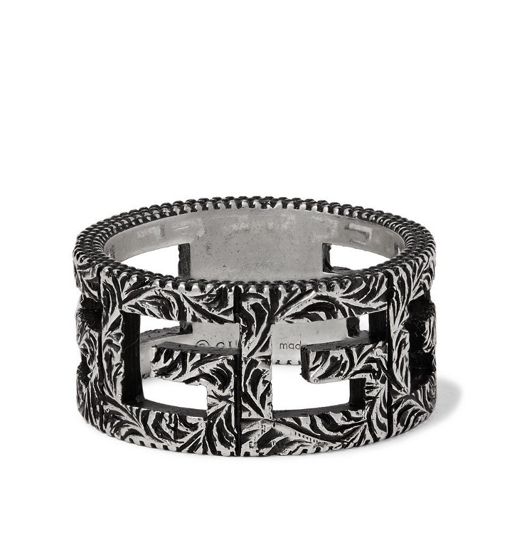 Photo: Gucci - Engraved Burnished Sterling Silver Ring - Men - Silver
