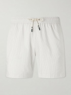 Hartford - Straight-Leg Mid-Length Striped Seersucker Swim Shorts - Gray