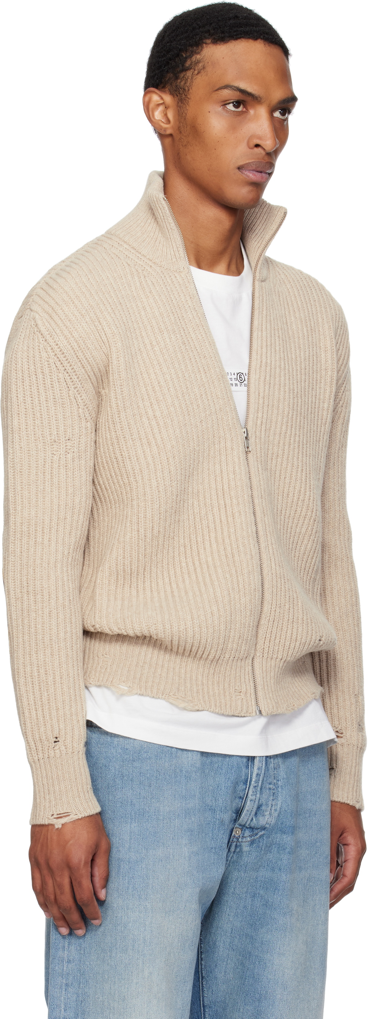MM6 Maison Margiela Beige Ribbed Knit Sweater MM6 Maison Margiela